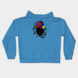 Black lady with floral hair Kids Hoodie